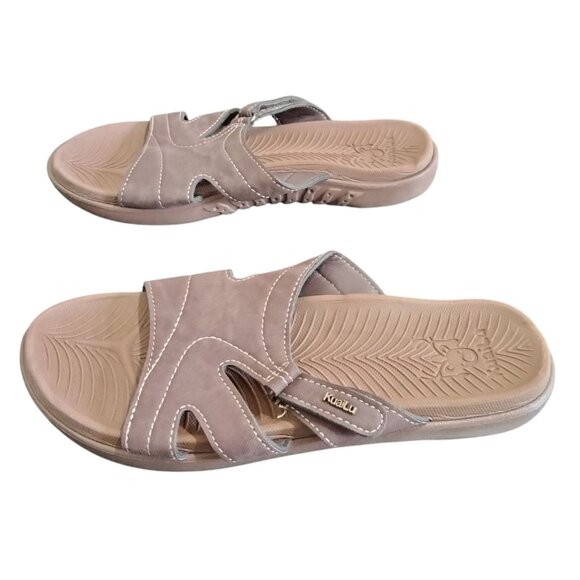 Kuailu Size 9.5 Vegan Leather Sandals Open Toe Adjustable Buckle Memory Foam - Picture 4 of 10